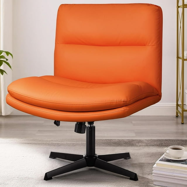 Waleaf Armless Office Desk Chair No Wheels,PU Padded Modern Swivel
