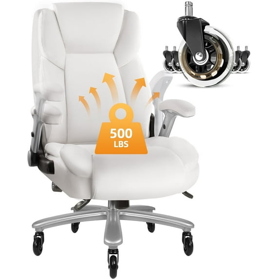 Waleaf Big and Tall Executive Office Chair with Flip-up & Adjustable Arms-Adjustable Lumbar Support,Heavy Duty High Back Computer Chair for Adults