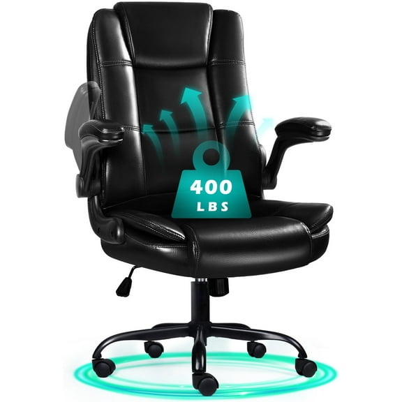 Waleaf Big and Tall Executive Office Chair with Flip-up Arms for Adult, Ergonomic High Back Adjustable Lumbar Support Computer Desk Chair