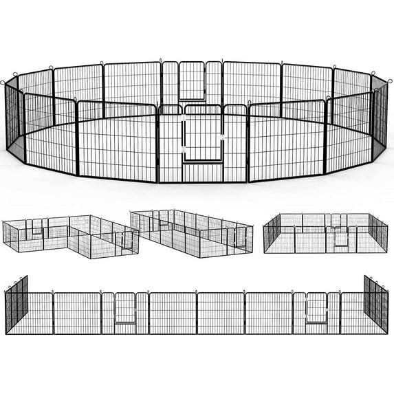 Waleaf Bold Dog Playpen for Outdoor, 16 Panels 24''/32''/40'' Height Metal Puppy Dog Fence Indoor Outdoor,Pet Exercise Pen for RV,Camping,Yard