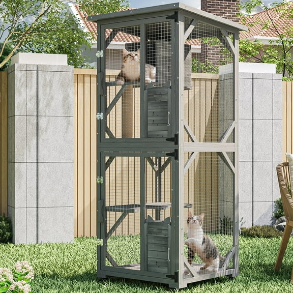 Waleaf 71"H Outdoor Cat House for Large Cats, cat Shelter enclosure with 4 Platforms and Wheels