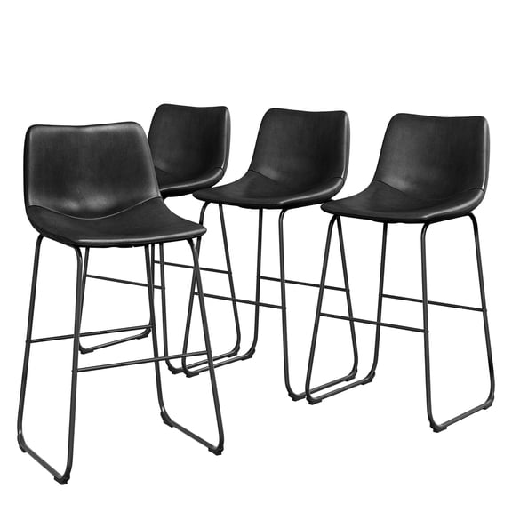Waleaf Counter Height Barstool with Back, PU Leather, Black (Set of 4)