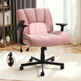 thumbnail image 1 of Waleaf Criss Cross Chair with Flip-Up Arms & Airbag Lumbar Support, Wide Seat Office Chair on Wheels, Pink, 1 of 8