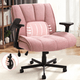 thumbnail image 1 of Waleaf Criss Cross Chair with Flip-Up Arms & Airbag Lumbar Support, Wide Seat Office Chair on Wheels, Pink, 1 of 9
