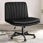 Waleaf Criss Cross Chair with Wheels,PU Leather Padded Armless Cross Legged Office Desk Chair for Home Office
