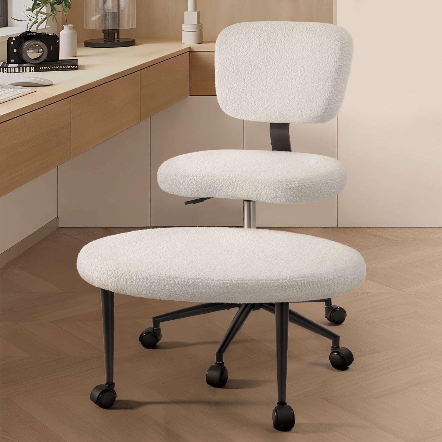 Waleaf Cross Legged Office Chair Swivel, Ergonomic ADHD Desk Chair with Wide Seat, Heavy Duty Boucle Yoga Meditation Chair for Adult