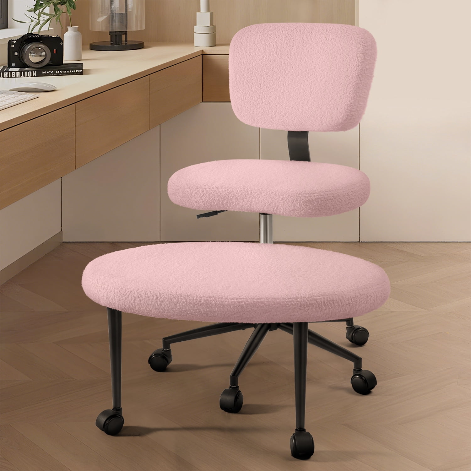 Waleaf Cross Legged Office Chair Swivel, Ergonomic ADHD Desk Chair with Wide Seat, Heavy Duty Boucle Yoga Meditation Chair for Adult