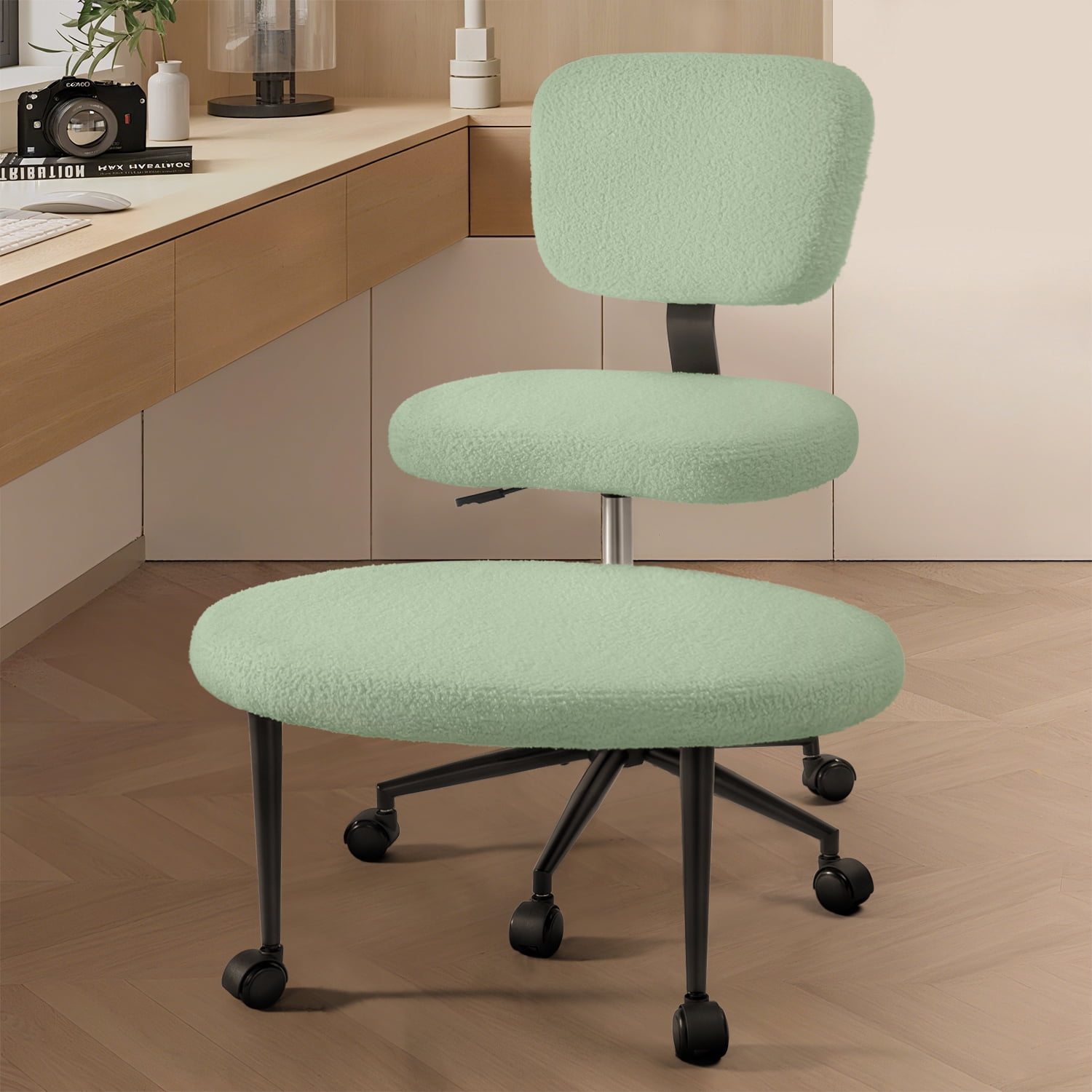 Waleaf Cross Legged Office Chair Swivel, Ergonomic ADHD Desk Chair with Wide Seat, Heavy Duty Boucle Yoga Meditation Chair for Adult