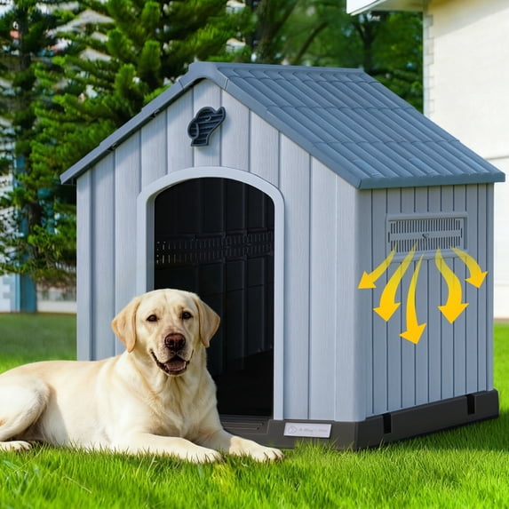 Waleaf Durable Waterproof Plastic Dog House for Small to Large Sized Dogs, Indoor Outdoor Doghouse with Elevated Floor
