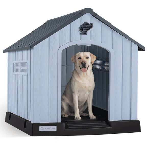 Waleaf Durable Waterproof Plastic Dog House for Small to Large Sized Dogs, Indoor Outdoor Doghouse with Elevated Floor