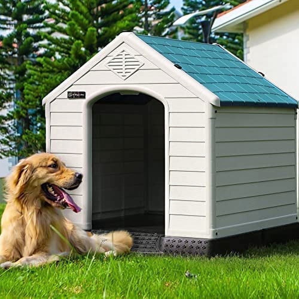 Waleaf Durable Waterproof Plastic Dog House for Small to Large Sized Dogs, Indoor Outdoor Doghouse with Elevated Floor
