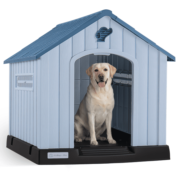 Waleaf Durable Waterproof Plastic Dog House for Small to Large Sized Dogs, Indoor Outdoor Doghouse with Elevated Floor
