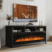 Waleaf Fireplace TV Stand for TVs Up to 75" TV with 60" Electric Fireplace,Entertainment Center with Open Shelve Storage