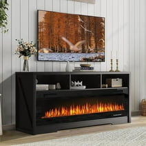Waleaf Fireplace TV Stand for TVs Up to 75" TV with 60" Electric Fireplace,Entertainment Center with Open Shelve Storage