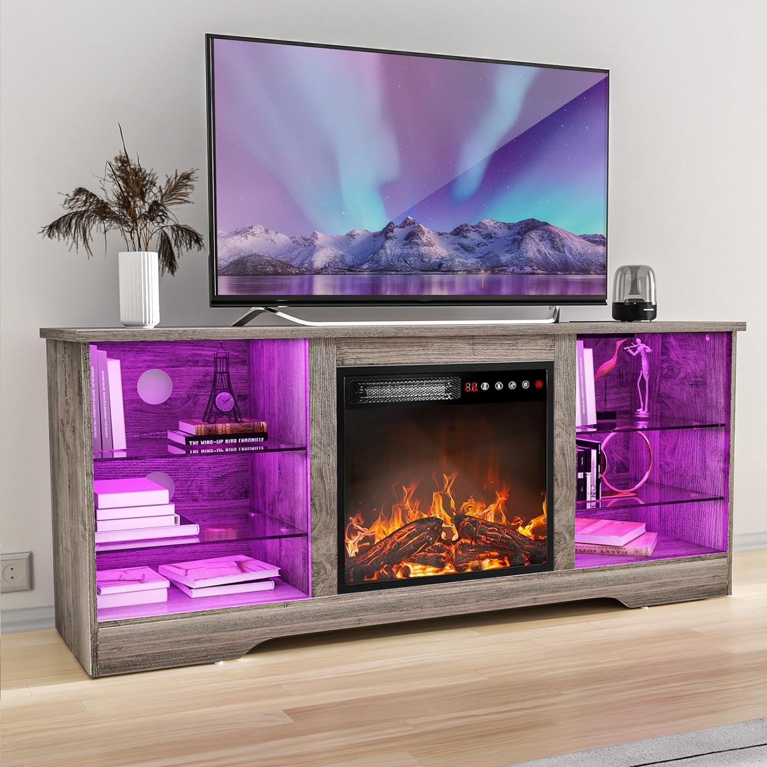 Waleaf Fireplace TV Stand with 18''Fireplace, Modern Entertainment ...