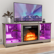 Waleaf Fireplace TV Stand with 18'' Fireplace for TVs up to 65 inch, Two Adjustable Glass Shelves