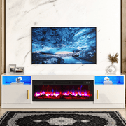 Waleaf Fireplace TV Stand with 36" Electric Fireplace Up to 80" TVs, Modern Wood Media TV Console with Highlight Cabinet, White
