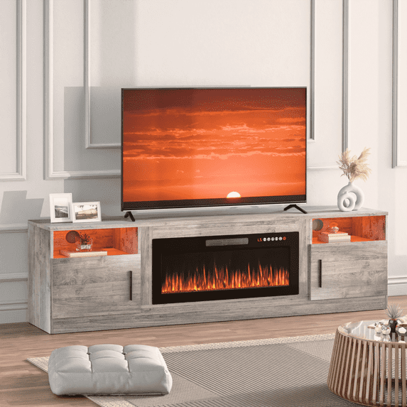 Waleaf Fireplace TV Stand with 36" Electric Fireplace for TVs Up to 90"