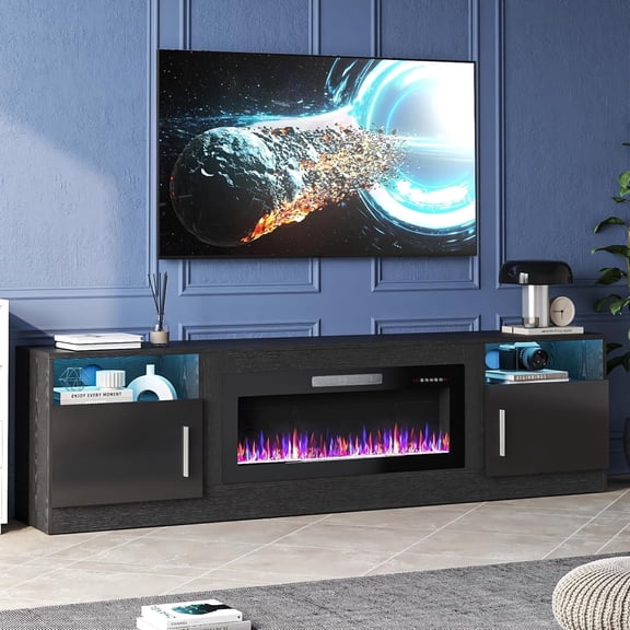 Waleaf Fireplace TV Stand with 36" Fireplace，80" TV Stand with LED Light for TVs Up to 90",Entertainment Center with Fireplace