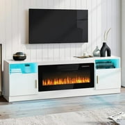 Waleaf Fireplace tv Stand with 36 inch Fireplace Up to 80" TVs,LED Light Entertainment Center and Storage