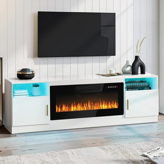 Waleaf Fireplace tv Stand with 36 inch Fireplace Up to 80" TVs,LED Light Entertainment Center and Storage