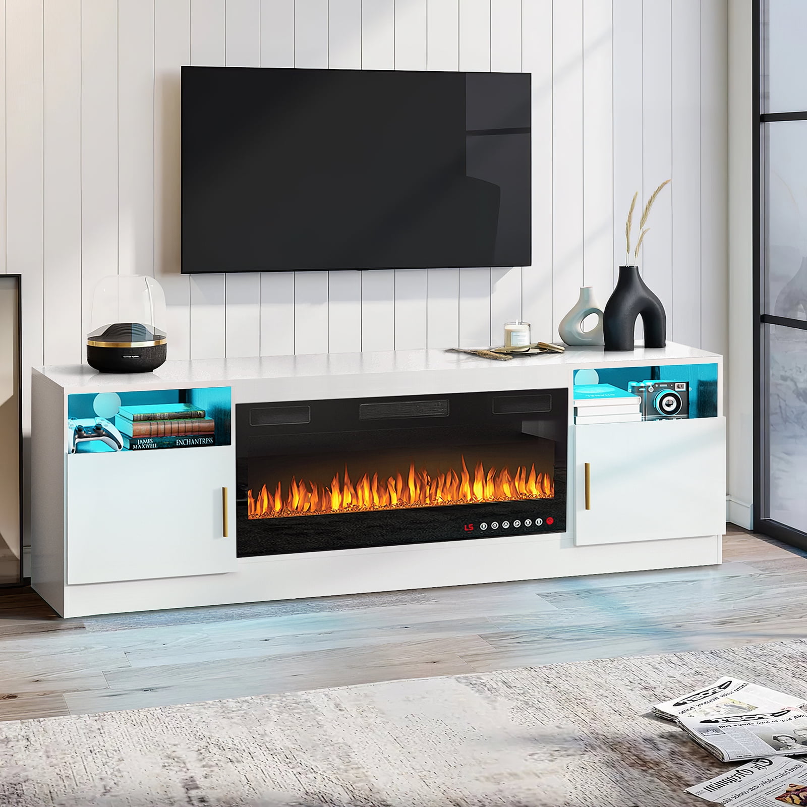Waleaf Fireplace tv Stand with 36 inch Fireplace Up to 80" TVs,LED ...