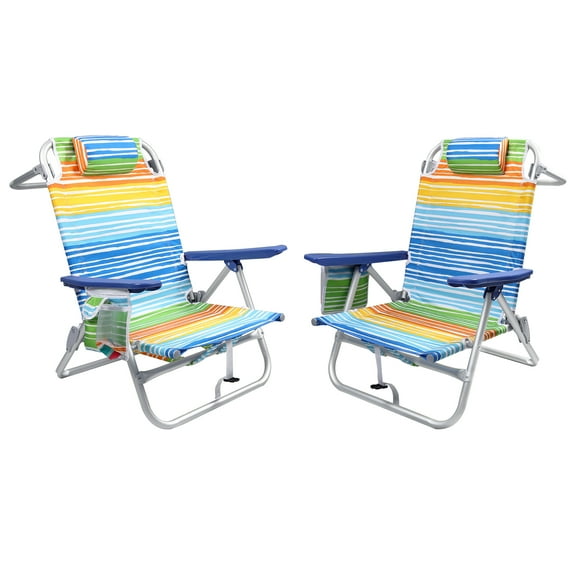 Waleaf Folding Beach Chair with Cup Holder and Storage Bag -Set of 2, Aluminum Stripes