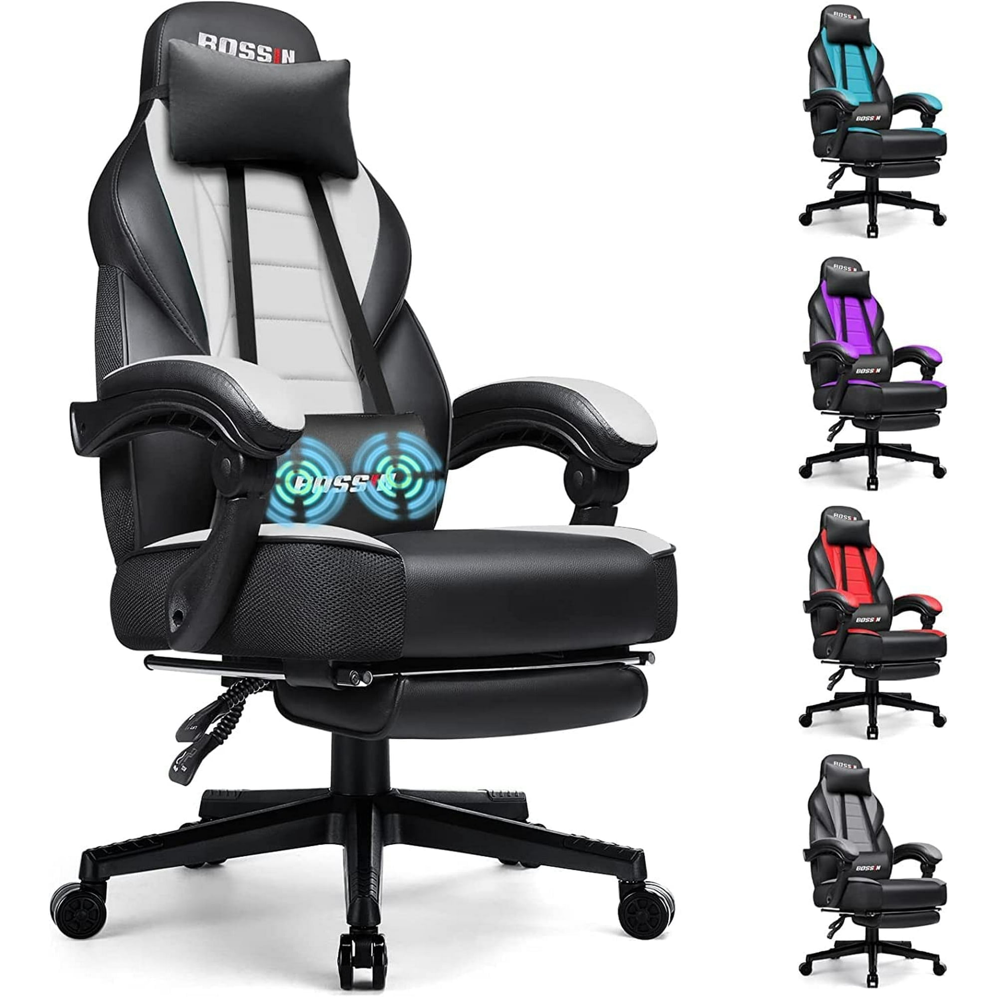 Black Leather Gaming Chair with Footrest Big and Tall Gamer Chair