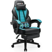 Waleaf Gaming Chair with Massage, Ergonomic Heavy Duty Design, Gamer Chair with Footrest and Lumbar Support, Large Cushion High Back Office Chair, Big and Tall Computer Chair