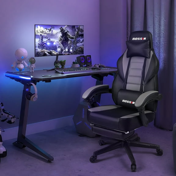 Waleaf Gaming Chair with Footrest, Ergonomic Gamer Chair for Adult with Lumbar Massage