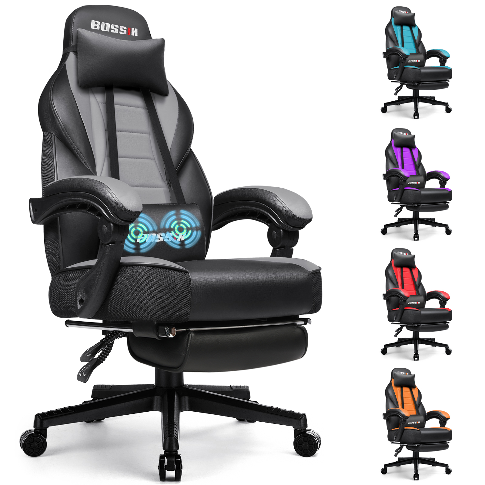 GTRACING Gaming Chair with Footrest and Ergonomic Lumbar Massage Pillow
