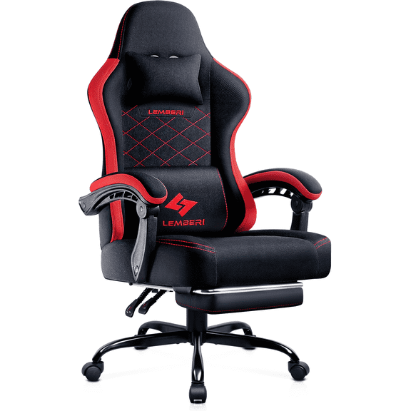Waleaf Heavy Duty Gaming Chair with Footrest, Big and Tall Video Gaming Chair for Adults, Unique Lumbar Support and Linkage Armrest, Racing Style Game Chair