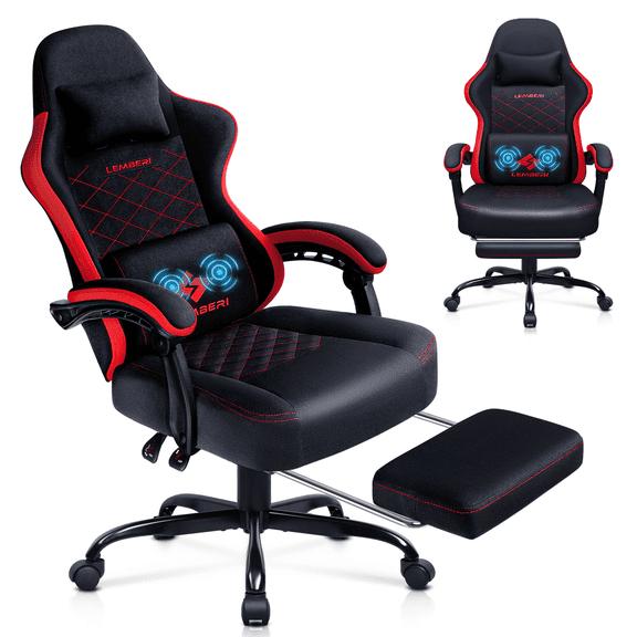 Waleaf Heavy Duty Gaming Chair with Footrest, Big and Tall Video Gaming Chair for Adults, Unique Lumbar Support and Linkage Armrest, Racing Style Game Chair