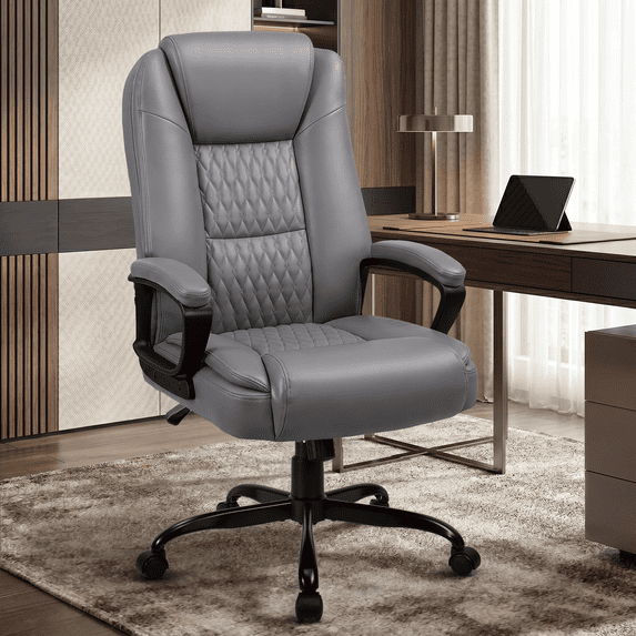 Waleaf Home Office Chair, 8Hours Heavy Duty Design, Ergonomic High Back Cushion Lumbar Back Support, Computer Desk Chair, Big and Tall Chair, Adjustable Executive Leather Chair With Arms