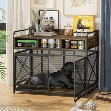 Waleaf Large Dog Crate Furniture, 42 Inch Heavy Duty Dog Crate with Drawers,&nbsp;Decorative Pet Crate for Living Room (Brown)