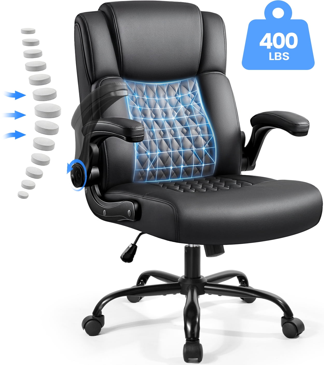 Waleaf Leather Office Chair,Wide Seat Small Computer Desk Chair Ergonomic Mid-Back Executive Chair with Back Support for Short People,Black