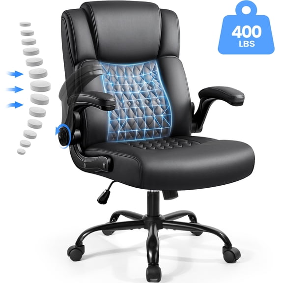 Waleaf Leather Office Chair,Wide Seat Small Computer Desk Chair Ergonomic Mid-Back Executive Chair with Back Support for Short People,Black