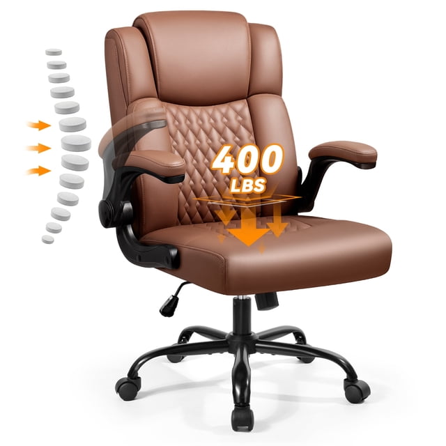 Waleaf Leather Office Chair,Wide Seat Small Computer Desk Chair Ergonomic Mid-Back Executive Chair with Back Support for Short People,Brown