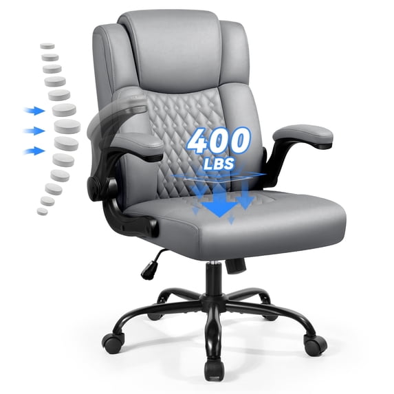 Waleaf Leather Office Chair,Wide Seat Small Computer Desk Chair Ergonomic Mid-Back Executive Chair with Back Support for Short People,Gray