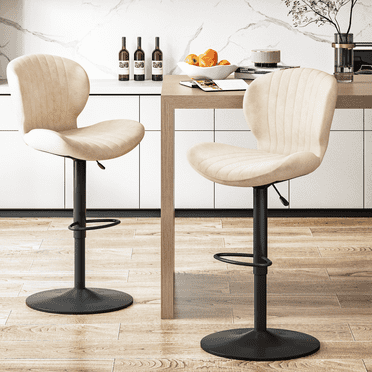 Waleaf Modern Adjustable Bar Stool Faux Leather Bar Stool, White (Set of 2)