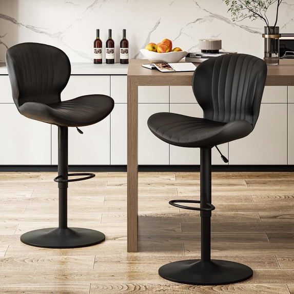 Waleaf Modern Adjustable Bar Stools Set of 2, Faux Leather Upholstered Swivel Counter Stools, Counter Height Bar Chair with Back for Kitchen Island