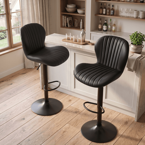 Waleaf Modern Adjustable Bar Stools Set of 2, Faux Leather Upholstered Swivel Counter Stools, Counter Height Bar Chair with Back for Kitchen Island
