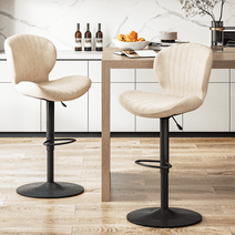 Waleaf Modern Adjustable Bar Stools Set of 2, Faux Leather Upholstered Swivel Counter Stools, Counter Height Bar Stools with Large Base