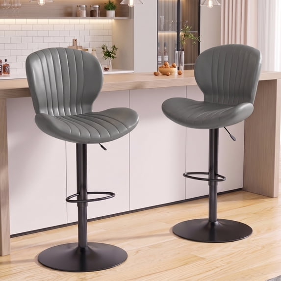 Waleaf Modern Adjustable Swivel Bar Stools Set of 2, Faux Leather Counter Height Bar Chairs with Back and Footrest for Kitchen Island