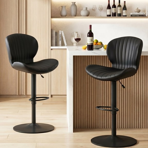 Waleaf Modern Adjustable Bar Stools Set of 2, Faux Leather Upholstered Swivel Counter Stools, Counter Height Bar Chair with Back for Kitchen Island