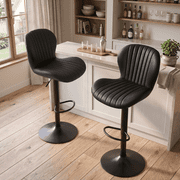 Waleaf Modern Adjustable Bar Stools Set of 2, Faux Leather Upholstered Swivel Counter Stools, Counter Height Bar Chair with Back for Kitchen Island