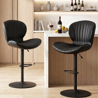Waleaf Modern Adjustable Bar Stools Set of 2, Faux Leather Upholstered Swivel Counter Stools, Counter Height Bar Chair with Back for Kitchen Island