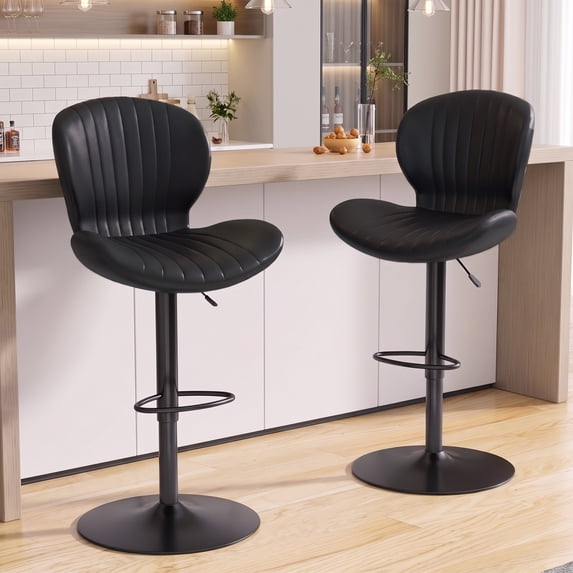 Waleaf Modern Adjustable Swivel Bar Stools Set of 2, Faux Leather Counter Height Bar Chairs with Back and Footrest for Kitchen Island