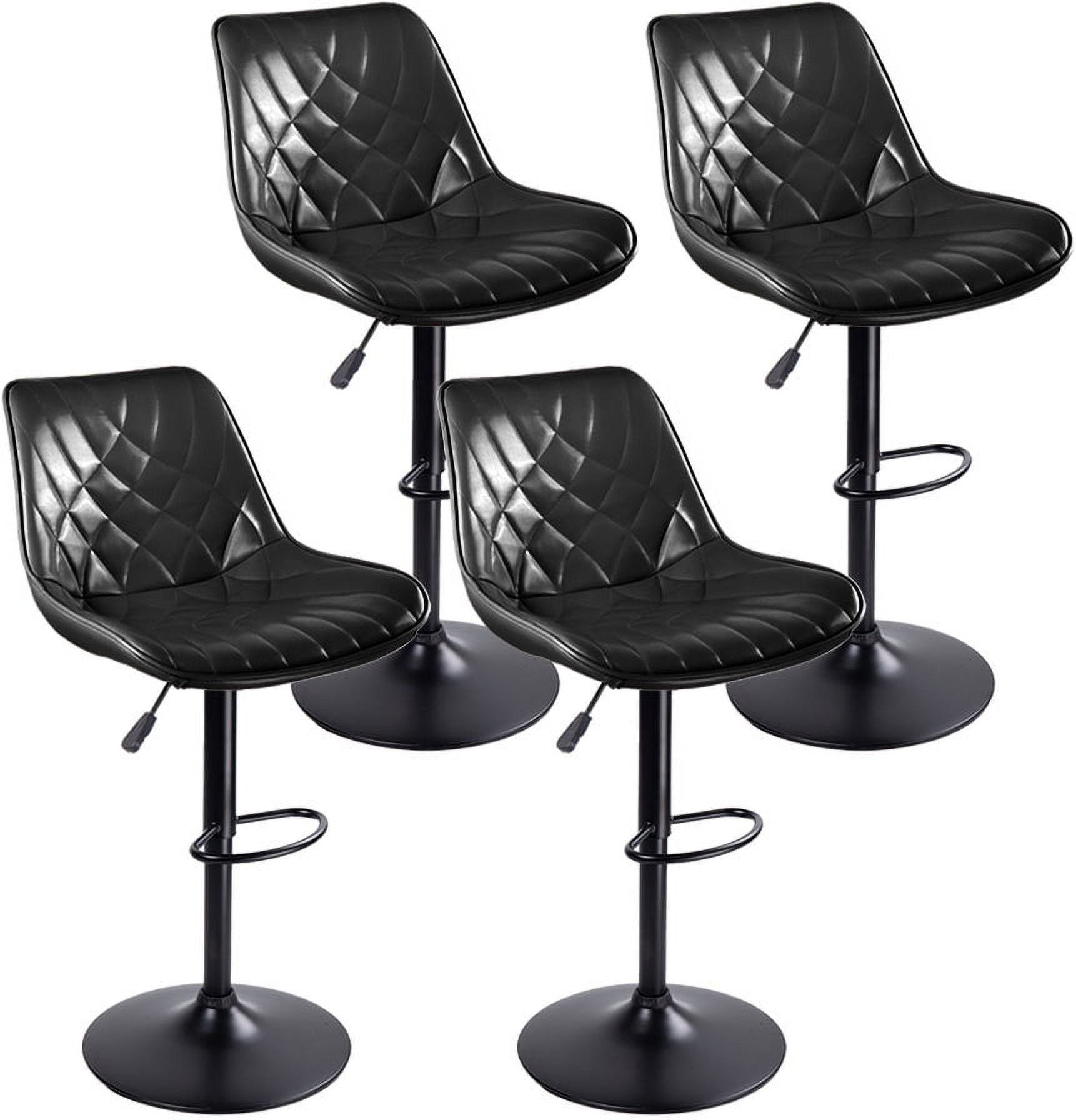 Waleaf Modern Bar Stools Set of 4, PU Leather Height Adjustable Swivel Barstools with Back, Black