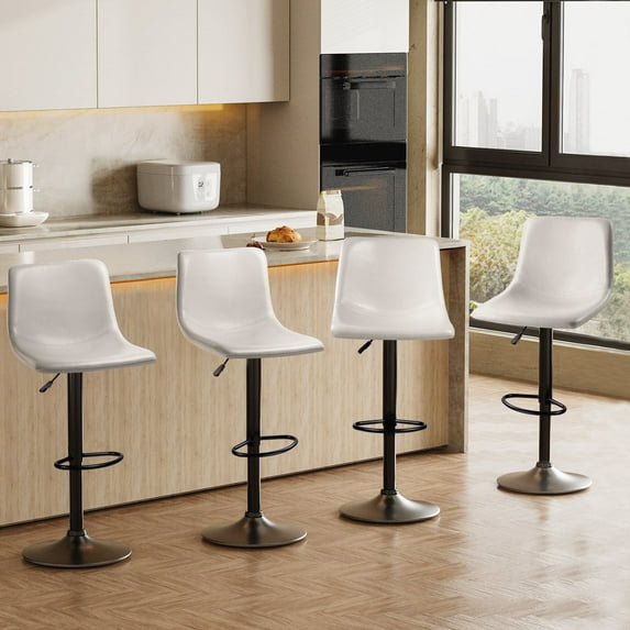 Waleaf Modern Bar Stools Set of 4, PU Leather Height Adjustable Swivel Barstools with Back